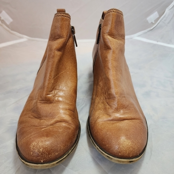 Lucky Brand Basel Heeled Ankle Bootie Boot Brown Leather Women's 7.5 Zip Sides - Picture 3 of 13